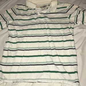 White/green/black stripes collar short sleeve